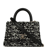 Chanel Mini Coco Handle Flap Bag Black, White Sequin, Beaded Light Gold Hardware - Thumbnail View 1