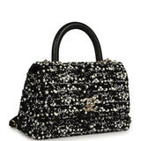 Chanel Mini Coco Handle Flap Bag Black, White Sequin, Beaded Light Gold Hardware - Thumbnail View 2