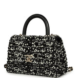 Chanel Mini Coco Handle Flap Bag Black, White Sequin, Beaded Light Gold Hardware - Thumbnail View 5