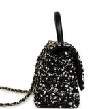 Chanel Mini Coco Handle Flap Bag Black, White Sequin, Beaded Light Gold Hardware - Thumbnail View 3