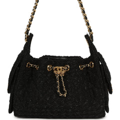 Chanel Mini 25 Hobo Bag Black Tweed Bouclé Gold Hardware