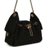 Chanel Mini 25 Hobo Bag Black Tweed Bouclé Gold Hardware - Thumbnail View 2
