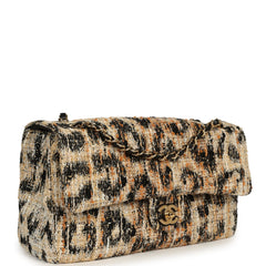Chanel Maxi Leopard Print "Souplissimo" Small Flap Bag Brown, Black, White Tweed, Mixed Fibers Gold Hardware