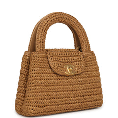 Chanel Small Kelly Dark Beige Raffia Brushed Gold Hardware