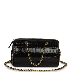 Chanel Mini Timeless Classic Barrel Bag with Chain Black Croc Embossed Calfskin Gold Hardware