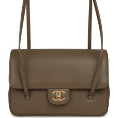 Chanel Small Preppy Coco Flap Bag Dark Khaki Shiny Caviar Brushed Gold Hardware