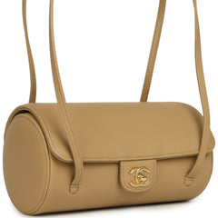 Chanel Preppy Coco Bowling Bag Dark Beige Shiny Caviar Brushed Gold Hardware