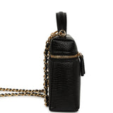 Chanel Top Handle Long Vanity Case with Chain Black Lizard Embossed Calfskin Gold Hardware - Thumbnail View 3