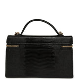 Chanel Top Handle Long Vanity Case with Chain Black Lizard Embossed Calfskin Gold Hardware - Thumbnail View 4