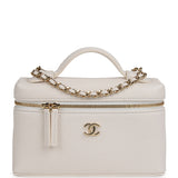 Chanel "Supple" Top Handle Long Vanity Case with Chain White Grained Calfskin Gold Hardware - Thumbnail View 1