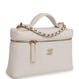Chanel "Supple" Top Handle Long Vanity Case with Chain White Grained Calfskin Gold Hardware - Thumbnail View 2