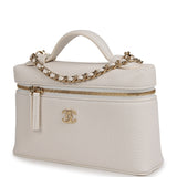 Chanel "Supple" Top Handle Long Vanity Case with Chain White Grained Calfskin Gold Hardware - Thumbnail View 5
