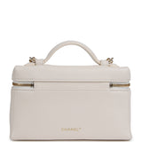 Chanel "Supple" Top Handle Long Vanity Case with Chain White Grained Calfskin Gold Hardware - Thumbnail View 4