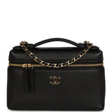 Chanel "Supple" Top Handle Long Vanity Case with Chain Black Grained Calfskin Gold Hardware - Thumbnail View 1