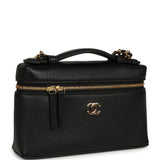 Chanel "Supple" Top Handle Long Vanity Case with Chain Black Grained Calfskin Gold Hardware - Thumbnail View 2