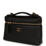 Chanel "Supple" Top Handle Long Vanity Case with Chain Black Grained Calfskin Gold Hardware - Thumbnail View 5