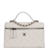 Chanel Top Handle Long Vanity Case with Chain White Shiny Caviar Light Gold Hardware - Thumbnail View 1