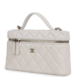 Chanel Top Handle Long Vanity Case with Chain White Shiny Caviar Light Gold Hardware - Thumbnail View 3