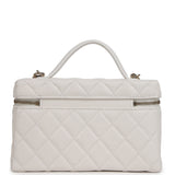 Chanel Top Handle Long Vanity Case with Chain White Shiny Caviar Light Gold Hardware - Thumbnail View 4