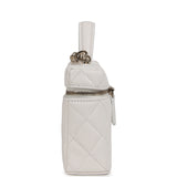 Chanel Top Handle Long Vanity Case with Chain White Shiny Caviar Light Gold Hardware - Thumbnail View 6