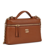 Chanel "Supple" Top Handle Long Vanity Case with Chain Camel Grained Calfskin Gold Hardware - Thumbnail View 2