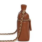 Chanel "Supple" Top Handle Long Vanity Case with Chain Camel Grained Calfskin Gold Hardware - Thumbnail View 3