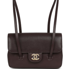 Chanel Mini Preppy Coco Clutch with Straps Dark Brown Shiny Caviar Brushed Gold Hardware