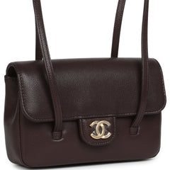 Chanel Mini Preppy Coco Clutch with Straps Dark Brown Shiny Caviar Brushed Gold Hardware