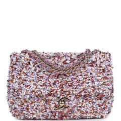Chanel Mini Rectangular Flap Bag Light Purple, Pink, White, Multi Sequin Light Gold Hardware