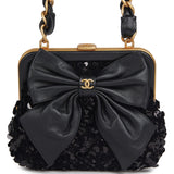 Pre-owned Chanel Mini Clutch with Bow Crossbody Bag Black Shiny Lambskin, Sequin Antique Gold Hardware - Thumbnail View 1