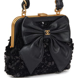 Pre-owned Chanel Mini Clutch with Bow Crossbody Bag Black Shiny Lambskin, Sequin Antique Gold Hardware - Thumbnail View 2