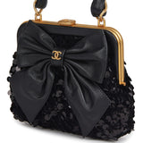Pre-owned Chanel Mini Clutch with Bow Crossbody Bag Black Shiny Lambskin, Sequin Antique Gold Hardware - Thumbnail View 5