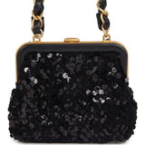 Pre-owned Chanel Mini Clutch with Bow Crossbody Bag Black Shiny Lambskin, Sequin Antique Gold Hardware - Thumbnail View 4
