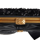 Pre-owned Chanel Mini Clutch with Bow Crossbody Bag Black Shiny Lambskin, Sequin Antique Gold Hardware - Thumbnail View 8