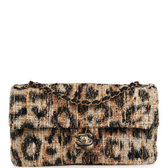 Chanel Maxi Leopard Print "Souplissimo" Small Flap Bag Brown, Black, White Tweed, Mixed Fibers Gold Hardware