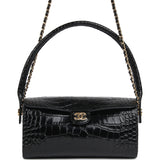 Chanel Barrel Clutch Bag with Chain Black Croc Embossed Calfskin Gold Hardware - Thumbnail View 1
