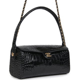 Chanel Barrel Clutch Bag with Chain Black Croc Embossed Calfskin Gold Hardware - Thumbnail View 2