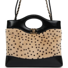 Chanel Mini "Cheetah Print" 31 Shopper Beige Calf Hair, Black Shiny Lambskin Gold Hardware