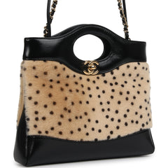 Chanel Mini "Cheetah Print" 31 Shopper Beige Calf Hair, Black Shiny Lambskin Gold Hardware