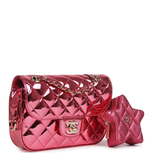 Chanel Mini Flap Bag and Star Coin Purse Pink Mirror Calfskin, Metalli