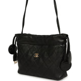Chanel CC Drawstring Clutch with Leather Strap Black Lambskin Gold Hardware - Thumbnail View 6