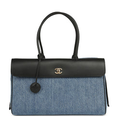 Chanel Large "Urban Essential" East West Shopping Tote Blue Denim, Black Caviar Gold Hardware