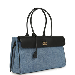 Chanel Large "Urban Essential" East West Shopping Tote Blue Denim, Black Caviar Gold Hardware