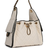 Chanel Small 25 Hobo Bag Ecru Canvas and Black Calfskin Gold Hardware - Thumbnail View 2