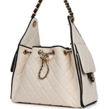 Chanel Small 25 Hobo Bag Ecru Canvas and Black Calfskin Gold Hardware - Thumbnail View 5