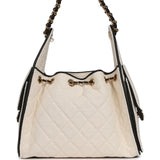 Chanel Small 25 Hobo Bag Ecru Canvas and Black Calfskin Gold Hardware - Thumbnail View 4