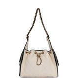 Chanel Small 25 Hobo Bag Ecru Canvas and Black Calfskin Gold Hardware - Thumbnail View 6