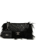 Pre-owned Chanel Medium "Tibet" Flap Bag & Mini Flap Bag Charm Black Lambskin, Goat Fur Silver Hardware - Thumbnail View 1