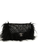 Pre-owned Chanel Medium "Tibet" Flap Bag & Mini Flap Bag Charm Black Lambskin, Goat Fur Silver Hardware - Thumbnail View 2