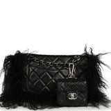 Pre-owned Chanel Medium "Tibet" Flap Bag & Mini Flap Bag Charm Black Lambskin, Goat Fur Silver Hardware - Thumbnail View 4